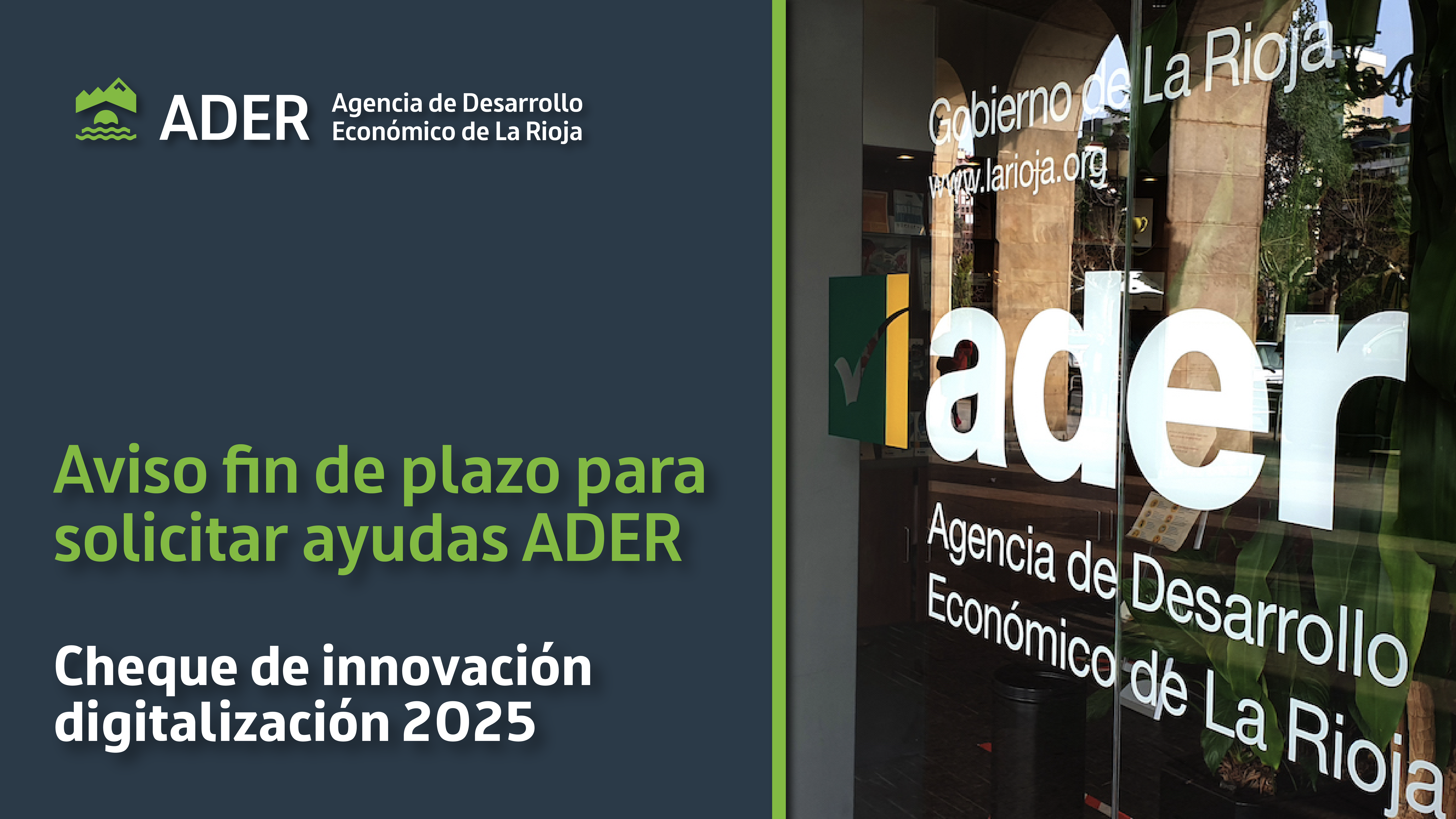 Aviso fin de plazo para solicitar ayudas ADER_ Cheque de innovación digitalización 2025.